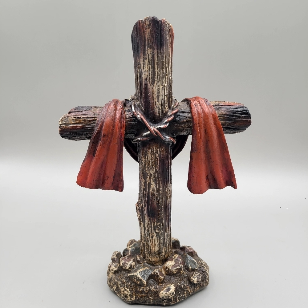 Standing Cross on Rocks Draped with a Scarlet Robe - Picture 4 of 7